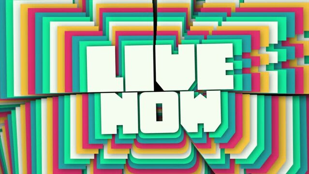 Digital animation of Live Now text on Stacked Typography Text Animation. Live Now video footage