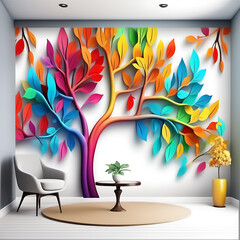colorful tree with leaves on hanging branches, Generative AI