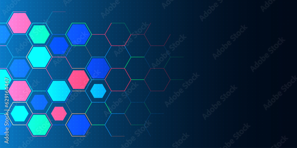 Wall mural abstract technology background and design element with hexagons pattern and geometric shapes