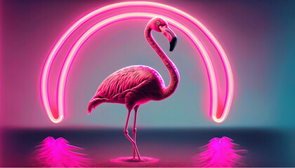 elegant pink neon flamingo, retro, 90s