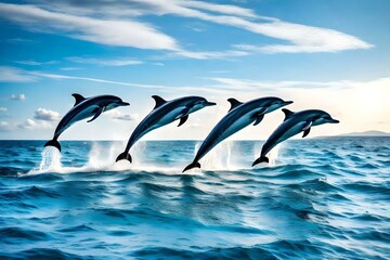 Dolphins Jumping out of Water, creative using generative AI tools