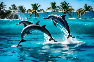 Dolphins Jumping out of Water, creative using generative AI tools