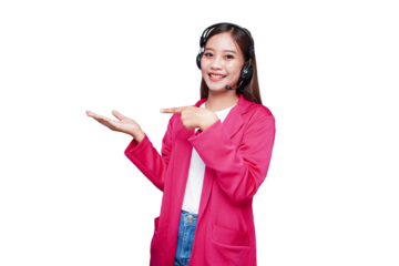 Beautiful asian female customer service representative smiling and presentation