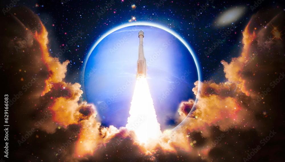 Wall mural dark space shuttle launch in the clouds with stars on background.spaceship flight. elements of this 