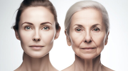 health, people, youth girl and beauty anti-aging procedures. Before and after cosmetic operation. Young pretty woman portrait. .anti-age therapy, treatment. Generated AI 