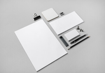 Blank stationery set on gray background. ID template. Mockup for branding identity for designers.