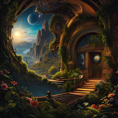 Obraz premium Time Concept. Original digital artwork of a distorted objects in a dreamy surreal landscape. Digital illustration. CG Artwork Background