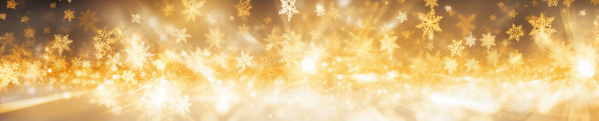 キラキラ光るゴールドの雪の結晶の背景　Generative AI