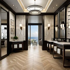 home interior hotel kitchen lobby washroom generative by AI technology