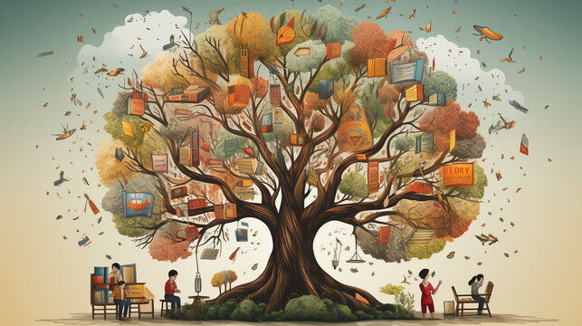 A visual metaphor of a teacher as the roots of a tree, nurturing growth and knowledge 