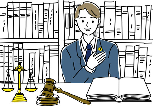 法律相談所の男性弁護士のシンプル線画イラスト