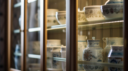 Elegant Porcelain Displayed in a Cupboard - AI Generated
