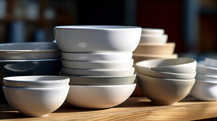 Stack of Elegant China Bowls - AI Generated