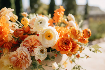 Fototapeta premium orange ranunculuses bridal centerpiece close up