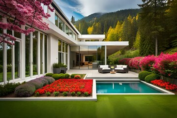 luxury villa with pool Generated Ai