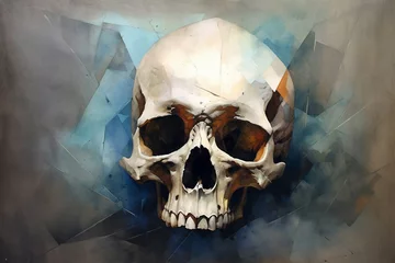 Cercles muraux Crâne aquarelle Illustration with a human skull on an abstract background, generative ai