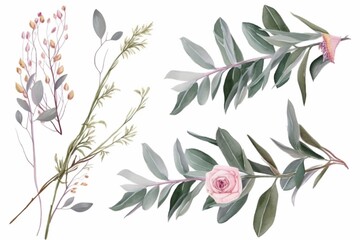 Floral eucalyptus selection vector frames - obrazy, fototapety, plakaty