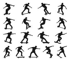 man skateboarding silhouettes set illustration