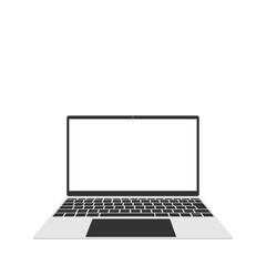 白色画面のノートパソコン（16:9・正面・モノクロ・1台）