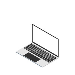 白色画面のノートパソコン（16:9・アイソメ・左向き・90度・モノクロ・1台）