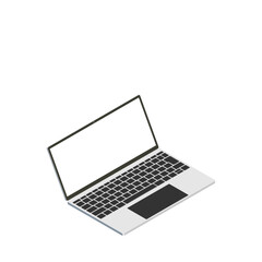 白色画面のノートパソコン（16:9・アイソメ・右向き・自然な傾き・モノクロ・1台）