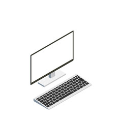 白色画面のキーボード別のモニター（16:9・アイソメ・右向き・モノクロ・1台）