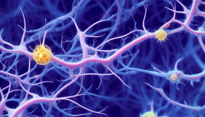 Neurons and nervous system Nerve cells background, illustration of a virus - obrazy, fototapety, plakaty