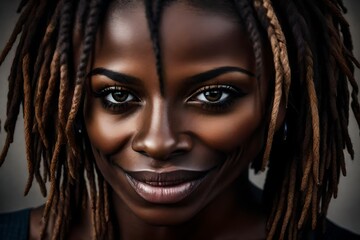 a young beautiful black woman smiling with dreadlocks