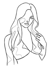 Continuous one line drawing of minimalist woman. Vector illustration.
