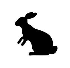 Vector isolated one single rabbit hare bunny standing on hind paws side view colorless black and white outline silhouette shadow shape