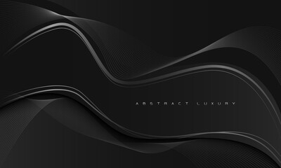 Abstract black dark silver line geometric curve design premium luxury exclusive background vector