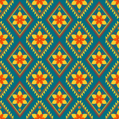 Geometric ethnic pattern seamless flower color. seamless pattern. Design for fabric,curtain,background,carpet,wallpaper,clothing,wrapping,Batik,mandalas,fabric,Vector illustration. pattern style.
