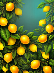 Floral lemons leaves drawing neon color palette.