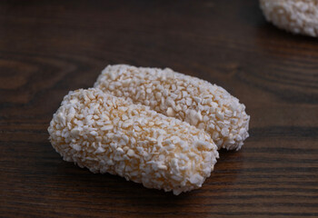 Korean traditional sweets, Yugwa, close-up, white background