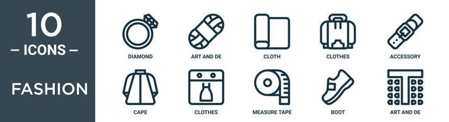Obraz premium fashion outline icon set includes thin line diamond, art and de, cloth, clothes, accessory, cape, clothes icons for report, presentation, diagram, web design