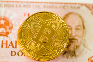 Bitcoins on a Vietnamese banknote