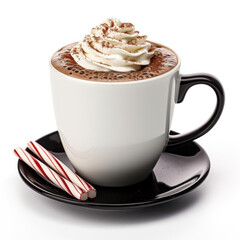 Peppermint mocha in a black cup isolated on white background 