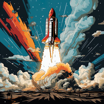 Rocket launch. Pop art style