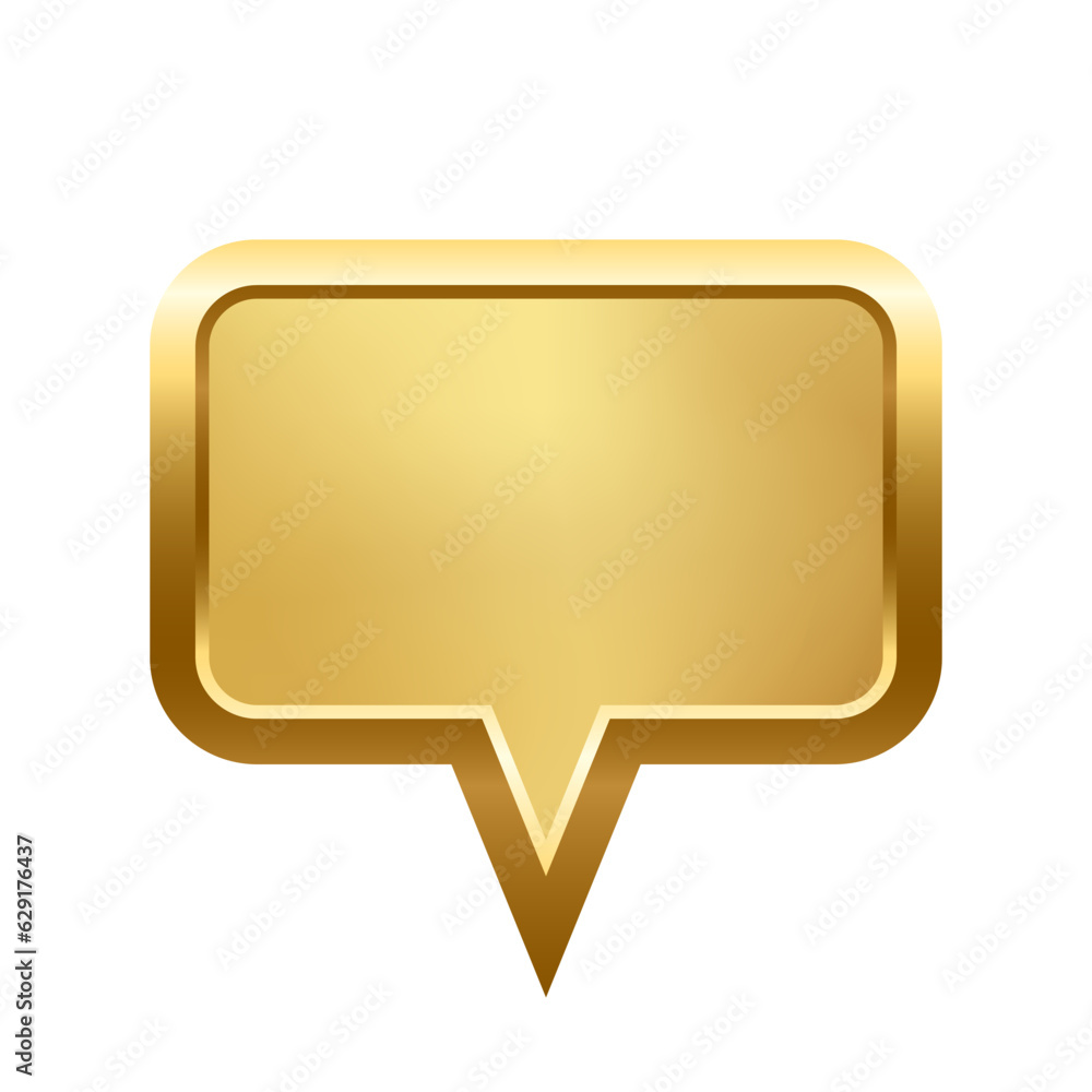 Poster gold rectangle speech bubble with frame vector illustration. 3d golden glossy elegant button design 