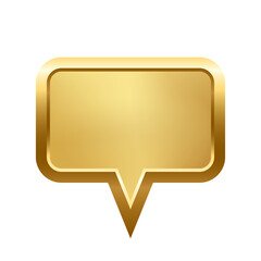 Naklejka premium Gold rectangle speech bubble with frame vector illustration. 3d golden glossy elegant button design for empty emblem, medal or badge, light effect on plate isolated on white background