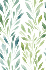 Watercolor hand drawn seamless pattern of plants created with Generative AI technology