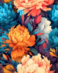 Fototapeta Watercolor hand drawn seamless pattern of flowers created with Generative AI technology obraz