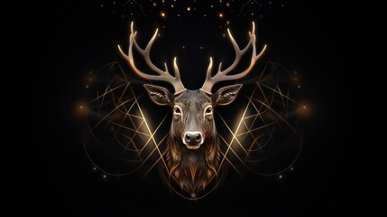 head of a deer with black background