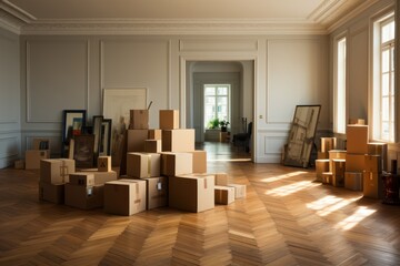 moving boxes in a large luxury apartment