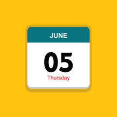 thursday 05 june icon with yellow background, calender icon