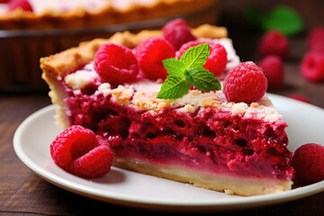 Piece of raspberries pie