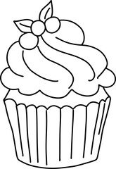 Doodle cupcake. Cute doodle coloring page element