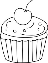 Doodle cupcake. Cute doodle coloring page element