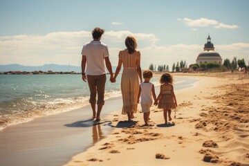 young family with children enjoying the beach