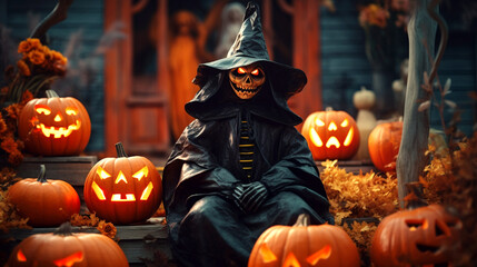 halloween jack o lantern with pumpkins wallpaper nightscary decoration